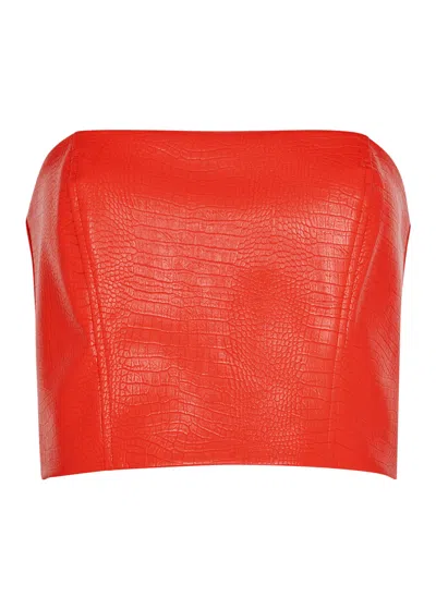 Rotate Birger Christensen Rotate Sunday Crocodile-effect Faux-leather Strapless Crop Top In Red