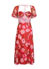 Rotate Birger Christensen Floral-print Sweetheart-neck Stretch Recycled-polyester Midi Dress In Pink