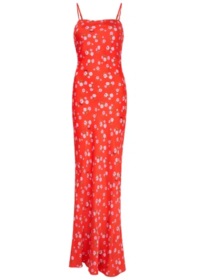 Rotate Birger Christensen Rotate Sunday Floral-print Satin Maxi Dress In 红色的