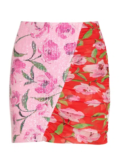 Rotate Birger Christensen Rotate Sunday Floral-print Stretch-tulle Mini Skirt In Pink