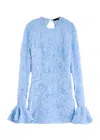 Rotate Birger Christensen Light Blue Mini Dress With Puffed Long Sleeves And All-over Floral Motif In Tech Fabric Woman In Light Blue