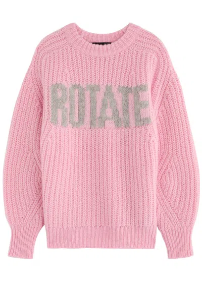 Rotate Birger Christensen Rotate Sunday Logo-intarsia Wool-blend Jumper In Lilac