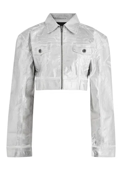 Rotate Birger Christensen Rotate Sunday Metallic Foil-print Denim Jacket In White