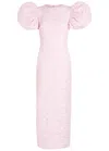 Rotate Birger Christensen Rotate Sunday Puffy Floral-jacquard Midi Dress In Pink