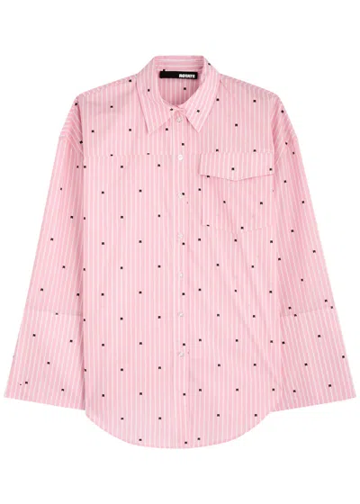 Rotate Birger Christensen Rotate Sunday Striped Logo Cotton Shirt In 粉色的