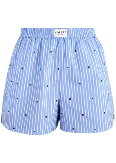 Rotate Birger Christensen Rotate Sunday Striped Logo Cotton Shorts In Blue