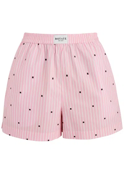 Rotate Birger Christensen Rotate Sunday Striped Logo Cotton Shorts In Pink