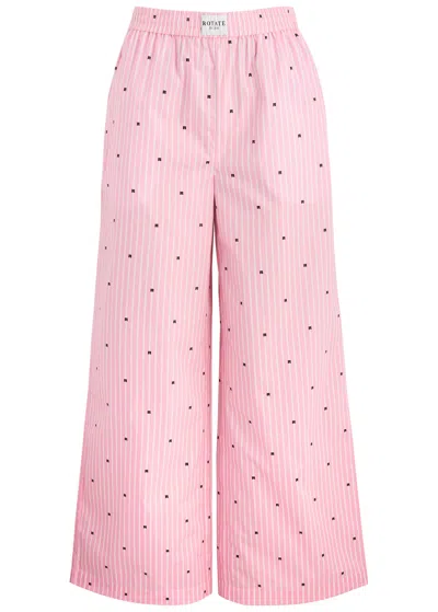 Rotate Birger Christensen Rotate Sunday Striped Logo Cotton Trousers In Pink