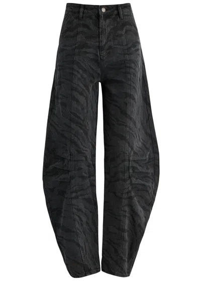 Rotate Birger Christensen Rotate Sunday Zebra-print Barrel-leg Jeans In Black