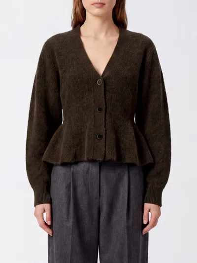 Rotate Birger Christensen Brown Ruffled Flared Alpaca-blend Cardigan In Orange