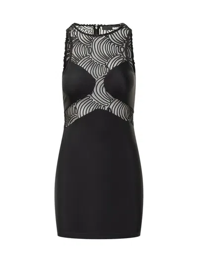 Rotate Birger Christensen Rotate Swirl Pattern Sheath Dress In Black
