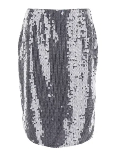 Rotate Birger Christensen Rotate Tech Fabric All-over Sequin Slim Skirt With Side Zip In Silver