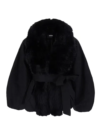 Rotate Birger Christensen Rotate Tech Fabric Mini Jacket With Faux Fur Collar In Black
