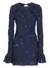 Rotate Birger Christensen Womens Navy Rosita Floral-applique Mesh Mini Dress In Blue