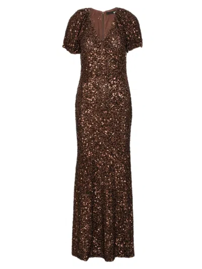 Rotate Birger Christensen Rotate V-neck Midi Dress With All-over Sequins Size 34 In Brown