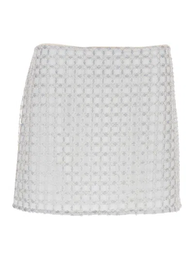 Rotate Birger Christensen Rotate White Beaded Midi Skirt In Tech Fabric Woman