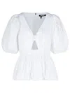 Rotate Birger Christensen Rotate Bubble Top With Puff Sleeves And V-neck Detail In White