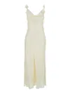 Rotate Birger Christensen White Dress With Draped Neckline And All-over Floral Motif In Silk Woman