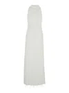 Rotate Birger Christensen White Long Dress With All-over Shimmering Fringes And Teardrop Opening On The Back