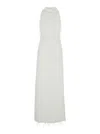 Rotate Birger Christensen Rotate White Long Dress With All-over Shimmering Fringes And Teardrop Opening On The Back In Tech Fa