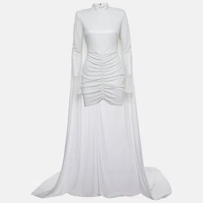 Pre-owned Rotate Birger Christensen Rotate White Sequin Lurex Jersey Detachable Cape Mini Dress M