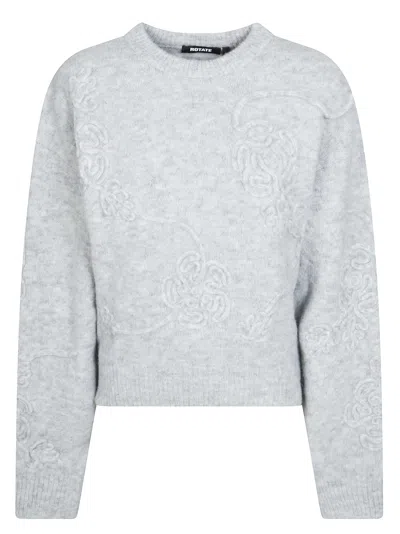 Rotate Birger Christensen Grey 3d Flower Knit Cropped Sweater In Gray