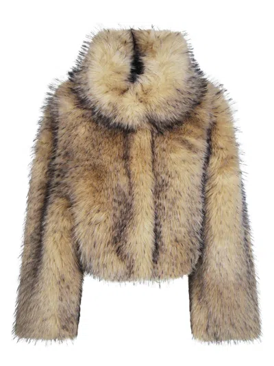 Rotate Birger Christensen Rotate Women's Faux Fur Mini Crop Jacket In Beige