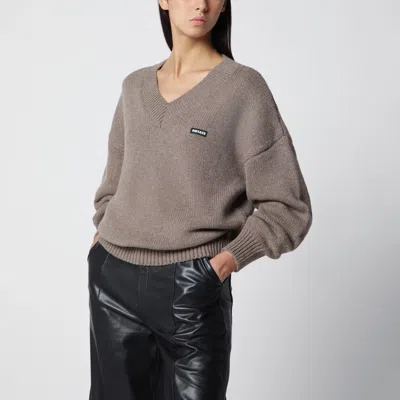 Rotate Birger Christensen Rotate Wool And Cashmere V-neck Sweater In Gray