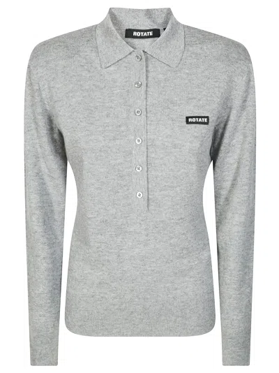 Rotate Birger Christensen Rotate Wool Long Sleeve Polo For Women In Gray