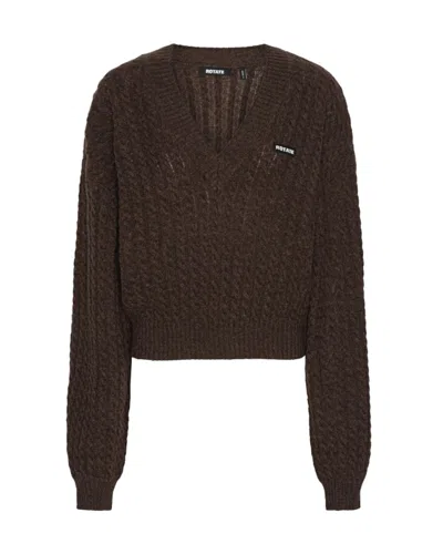 Rotate Birger Christensen Rotate Wrap Front V-neck Cropped Sweater In Potting Soil