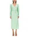 Rotate Birger Christensen Rotate Wrap Midi Dress With Deep V-neckline In Green