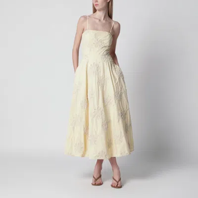 Rotate Birger Christensen Rotate Birgerchristensen Yellow Midi Dress With Floral Appliqués
