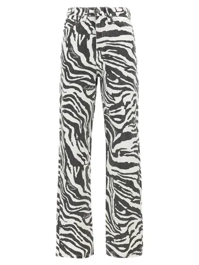 Rotate Birger Christensen Zebra-print Organic Denim High-rise Straight-leg Jeans In White/black