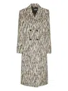 Rotate Birger Christensen Rotate Zebra Print Long Coat With Double-breasted Design And Large Lapels In Neutral