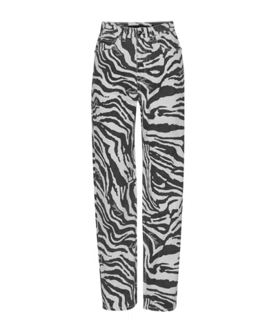 Rotate Birger Christensen Rotate Zebra Printed Straight Leg Jeans In Black