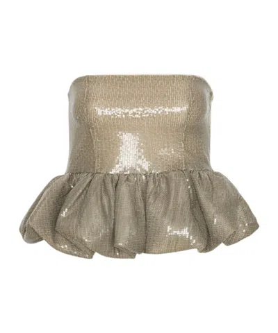 Rotate Birger Christensen Rotating Sequined Bubble Vest In Brown