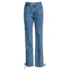 Rotate Birger Christensen Rotta Straight-leg Jeans With Laces In Blue