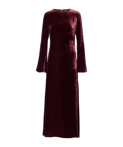 Rotate Birger Christensen Round Neck Long Sleeve Dress In Burgundy