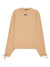 Rotate Birger Christensen Round Neck Knit Sweater With Tonal Lace-up Detail In Brown