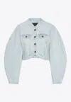 Rotate Birger Christensen Rotate Cropped Round Sleeve Denim Jacket In Light Blue In Blue