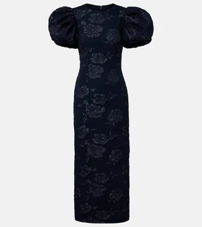 Rotate Birger Christensen Ruby Jacquard Midi Dress In Blue