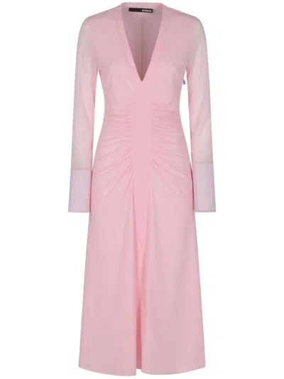 Rotate Birger Christensen Ruched-detail Midi Dress In 粉色