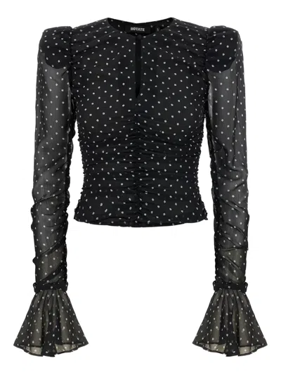 Rotate Birger Christensen Chiffon Ruched Blouse In Black