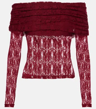 ROTATE BIRGER CHRISTENSEN RUCHED FLORAL LACE TOP