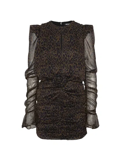 Rotate Birger Christensen Mini Dress With Sheer Sleeves And Floral Applique In Black