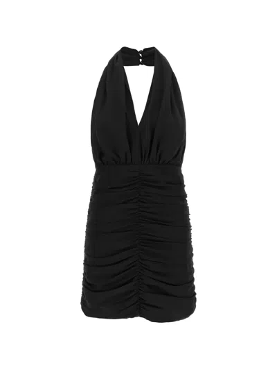 Rotate Birger Christensen Rotate Halter Neck Ruched Mini Dress With Low Back In Black