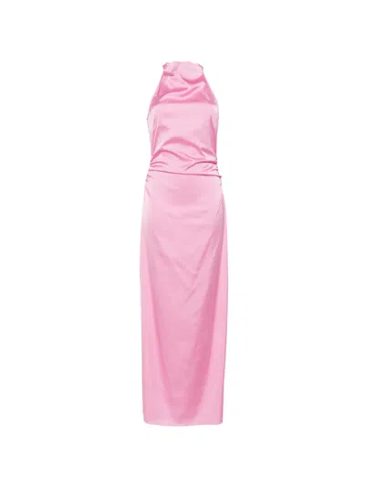 Rotate Birger Christensen Rotate High-neck Gathered Mini Dress With Back Zip In Pink
