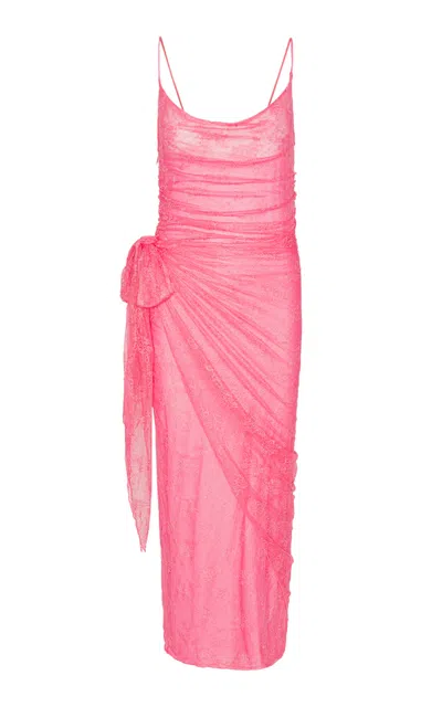 Rotate Birger Christensen Ruched Lace Mini Dress In Pink