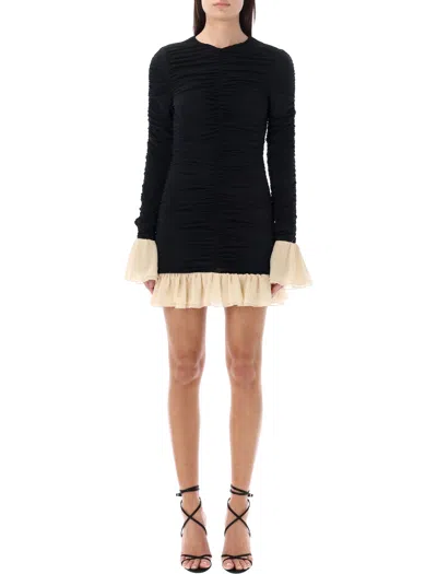 Rotate Birger Christensen Ruched Long Sleeves Mini Dress In Black