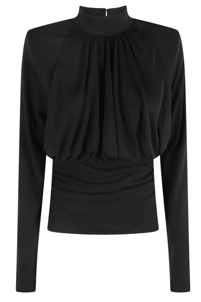 Rotate Birger Christensen Ruched Ls Top In Black